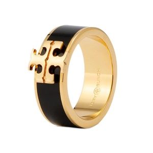 Tory Burch logo gold black ring size 8
